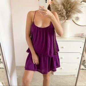 Free People Purple Spaghetti Strap Tiered Mini Dress Size XS